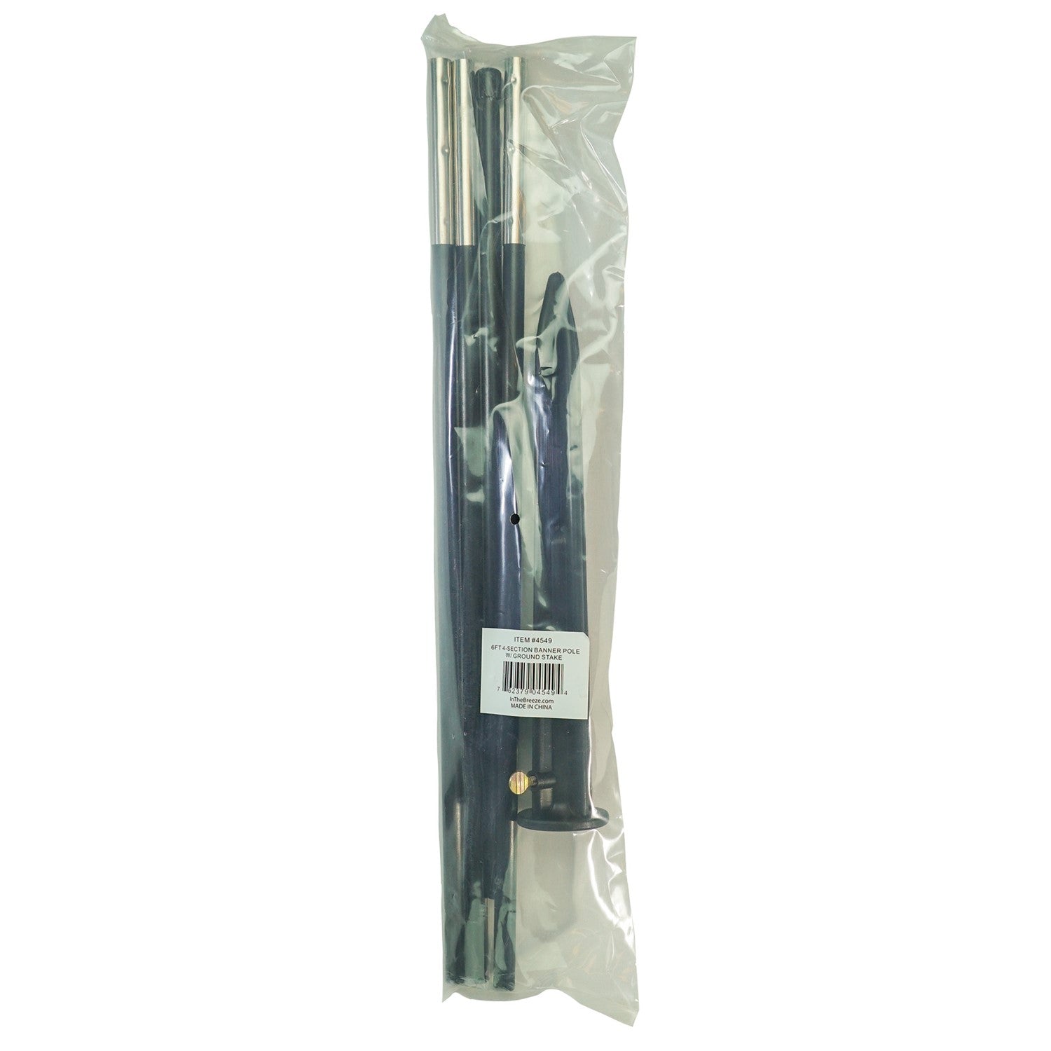 6' 4-Section Freestanding Banner Pole with Ground Stake for feather banners, featuring a sturdy fiberglass structure and soft plastic end cap.