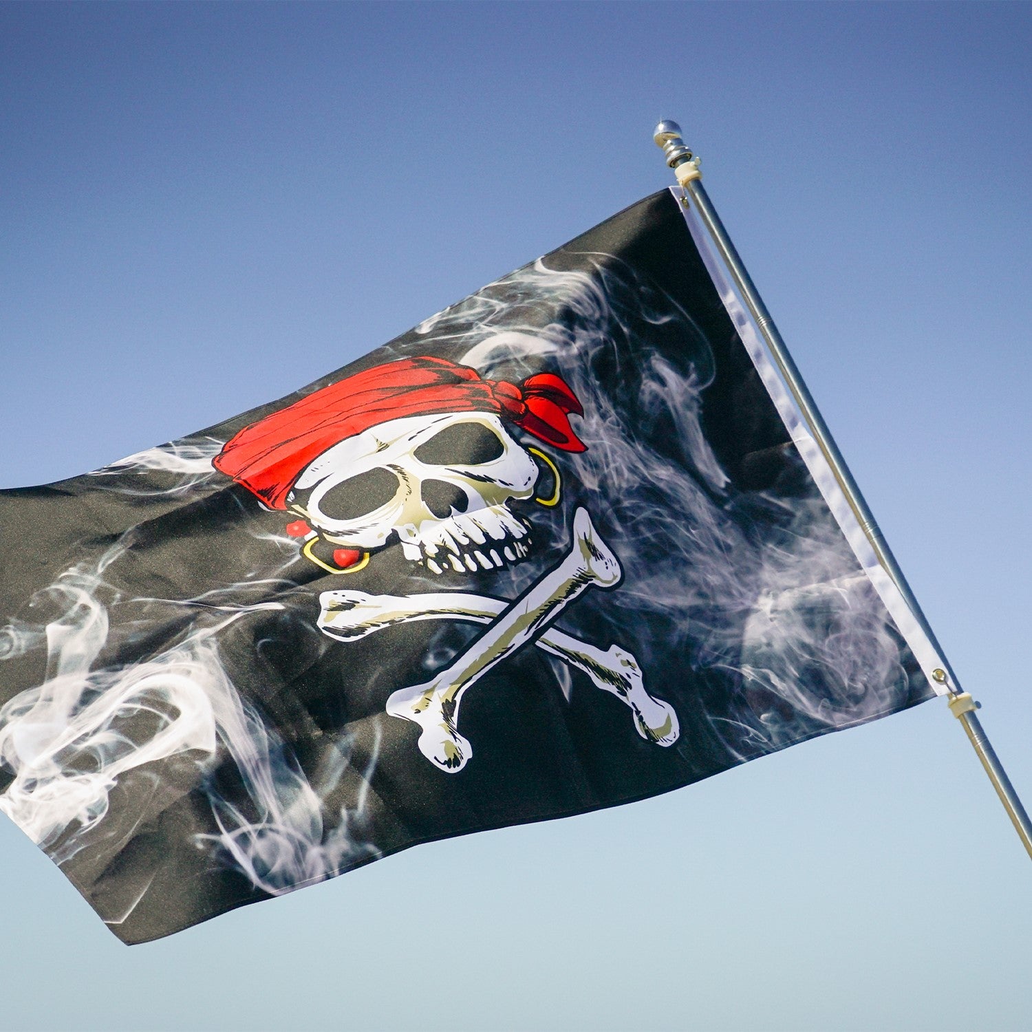 6-foot 5-section grommet flag pole and bracket, detailed view showcasing easy assembly and sturdy metal construction for flag display.