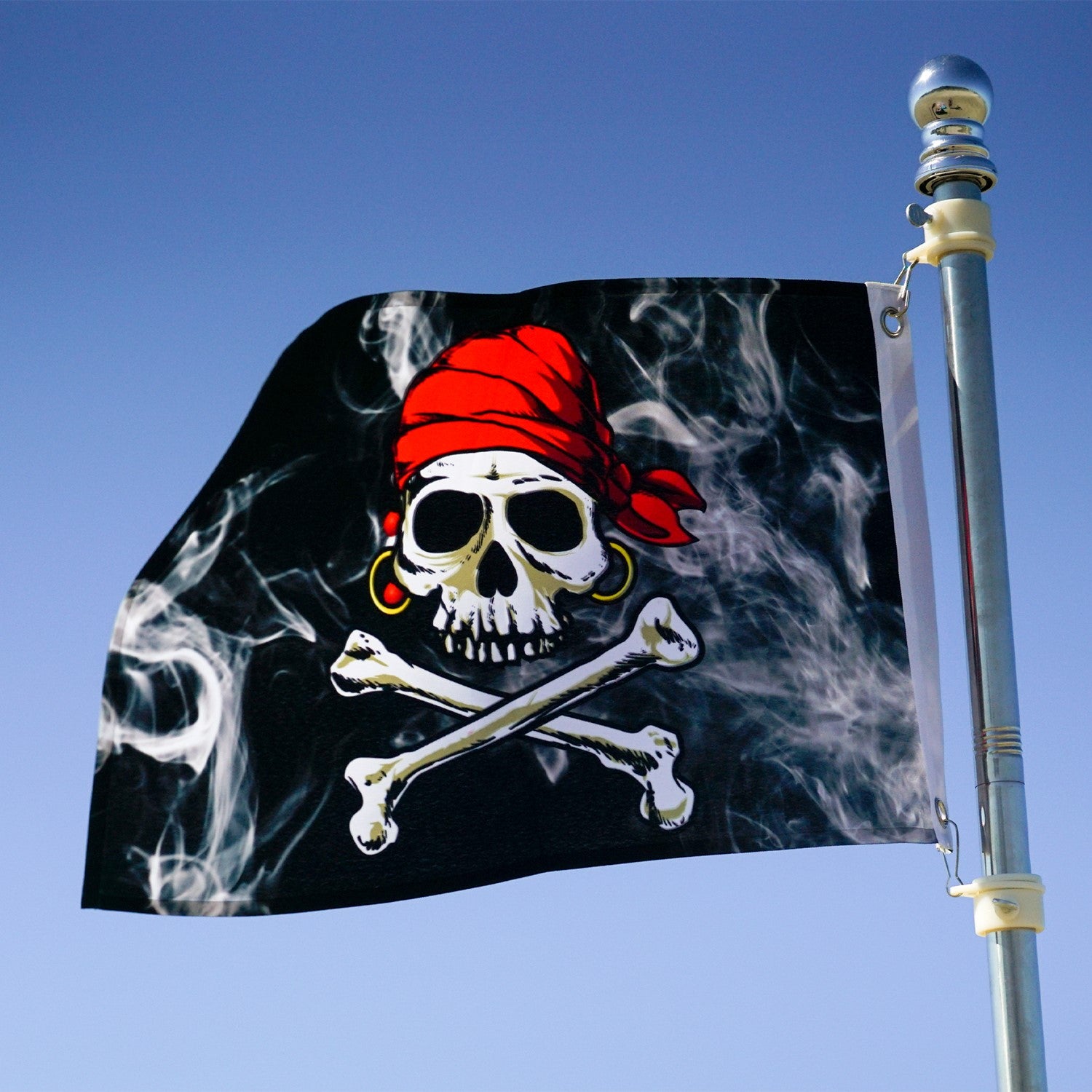6-foot 5-section grommet flag pole and bracket, detailed view showcasing easy assembly and sturdy metal construction for flag display.