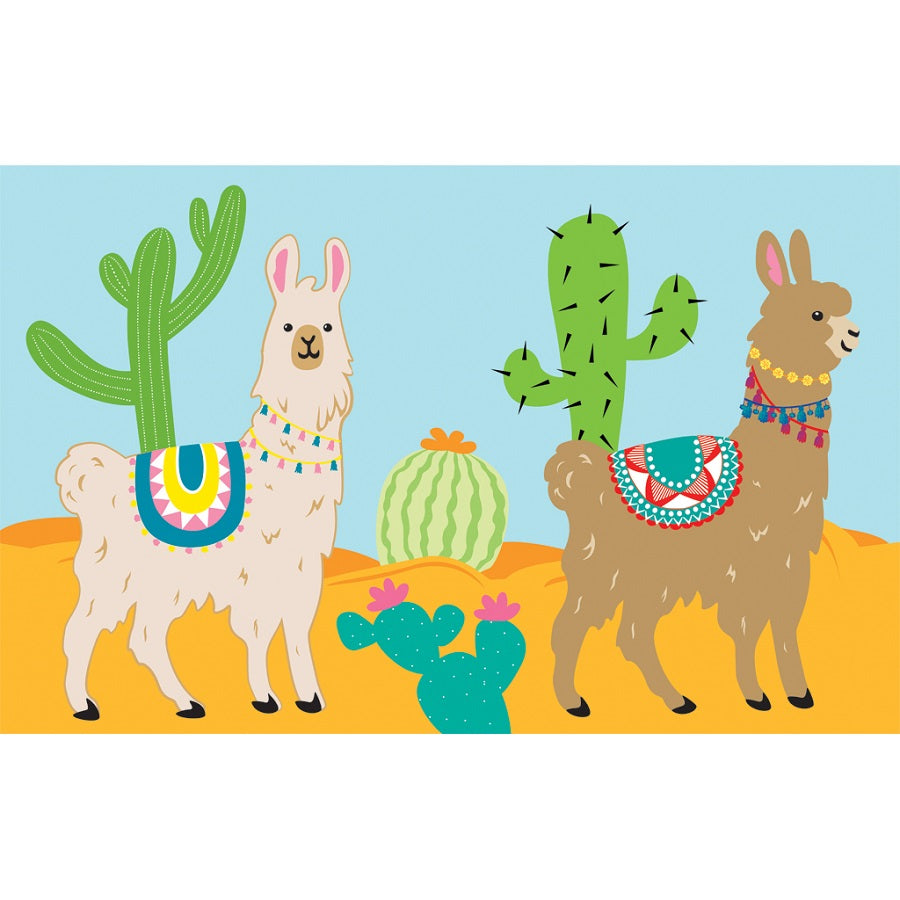 60 in. Embroidered Applique Windsock displaying a colorful alpaca design fluttering against a clear blue sky in a garden setting.