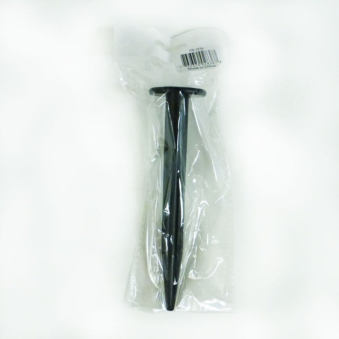 7-inch ground stake designed for garden spinners, made of heavy-duty plastic, firmly inserted in garden soil with a colorful spinner above.