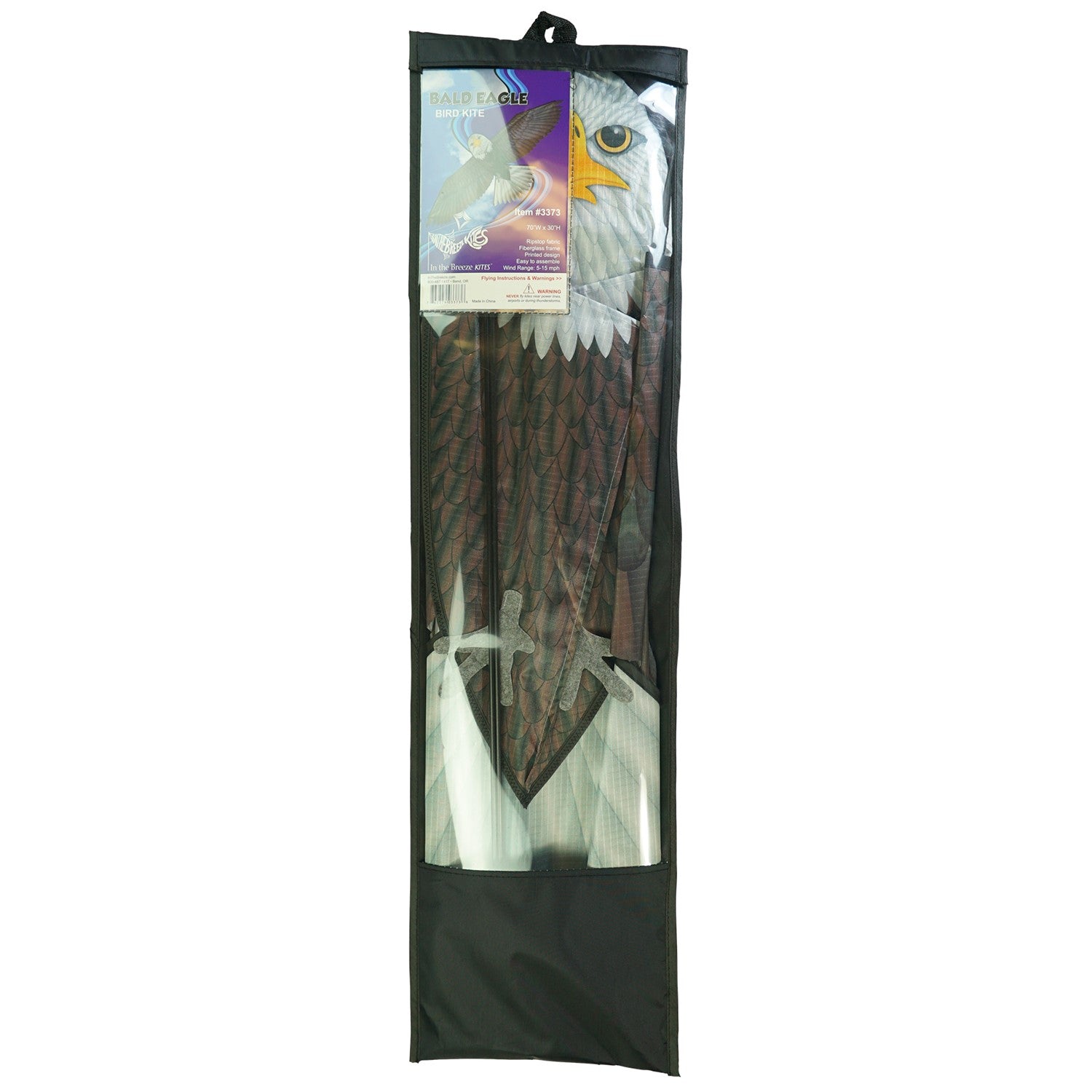 70-inch bald eagle kite with realistic design, perfect for outdoor fun in various wind conditions, easy to assemble and transport.