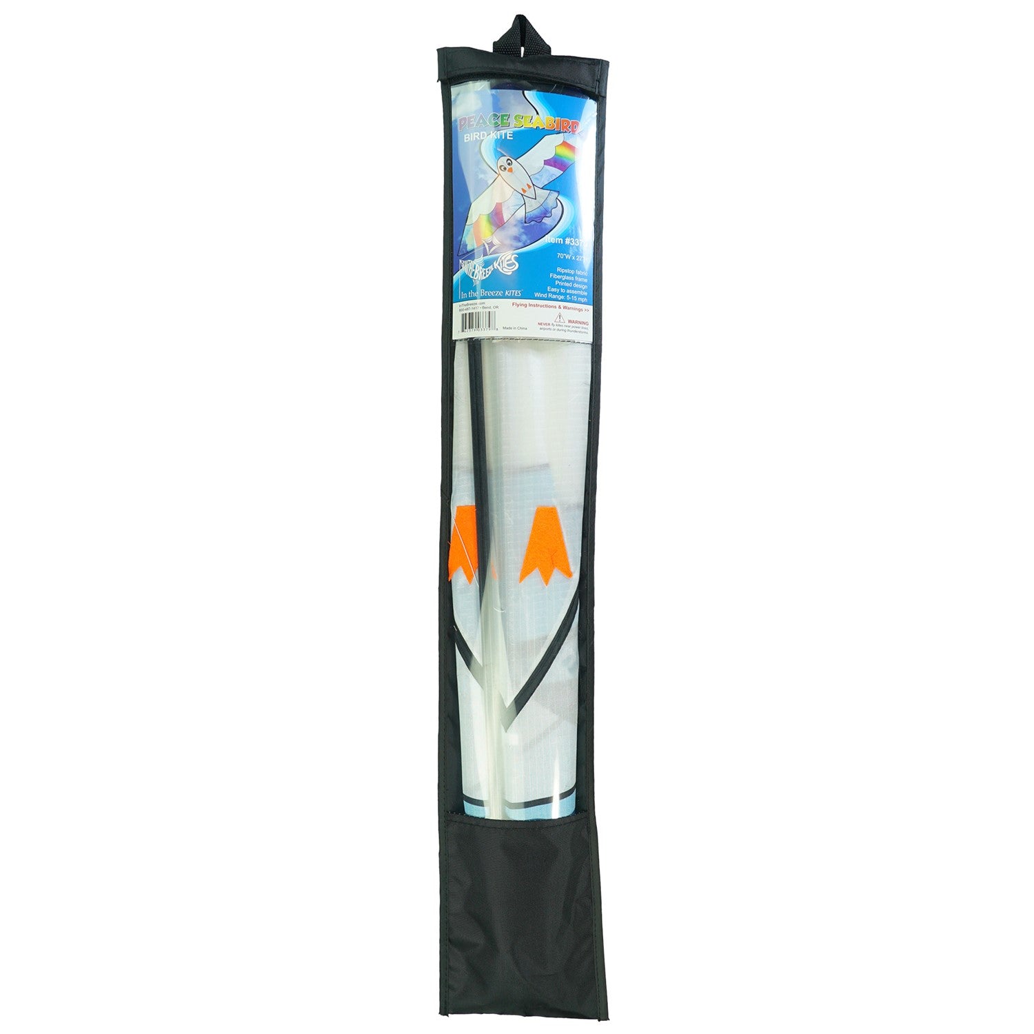 70-Inch Peace Seabird Kite soaring in the sky with a colorful design, showcasing a whimsical seabird and felt details.