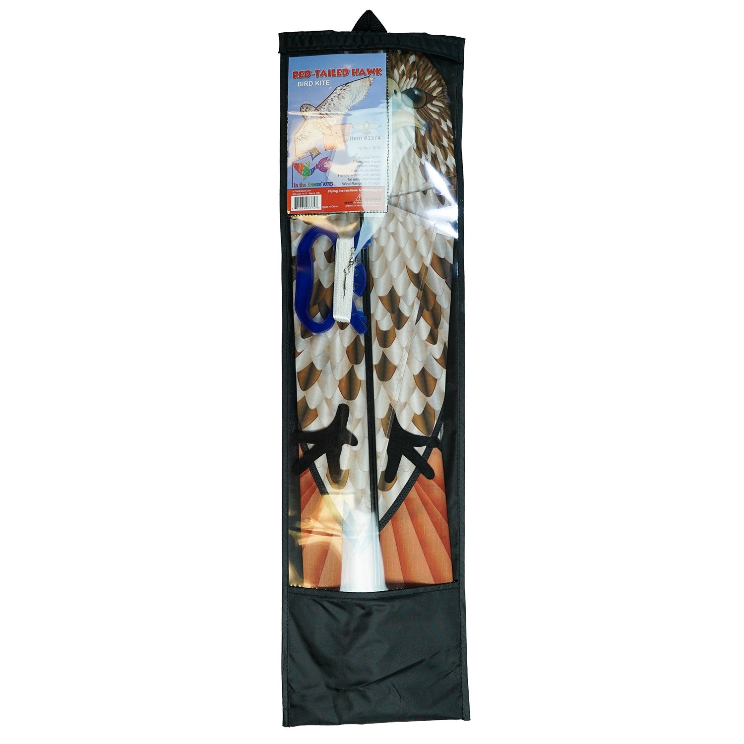 The 70" Red-Tailed Hawk Kite features a stunning design of a red-tailed hawk soaring above, meticulously crafted for realism, perfect for outdoor fun.