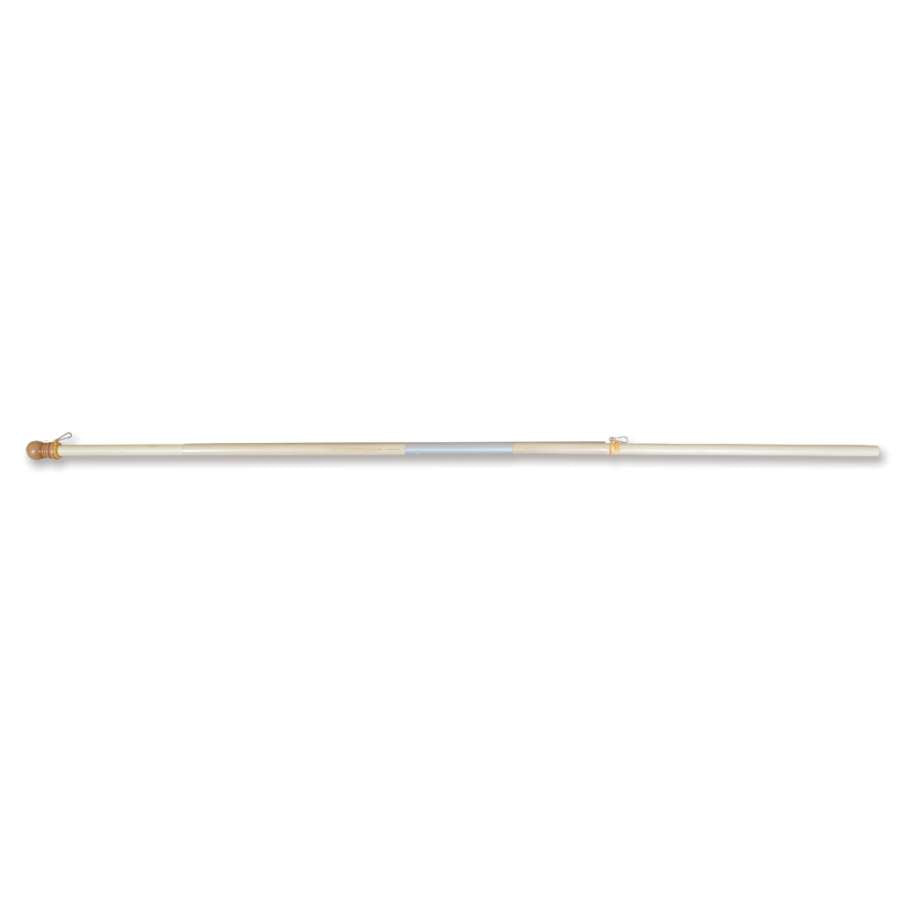 72-inch 2-piece wood flag pole with anodized aluminum ferrule and wooden finial, standing elegantly in a garden setting.