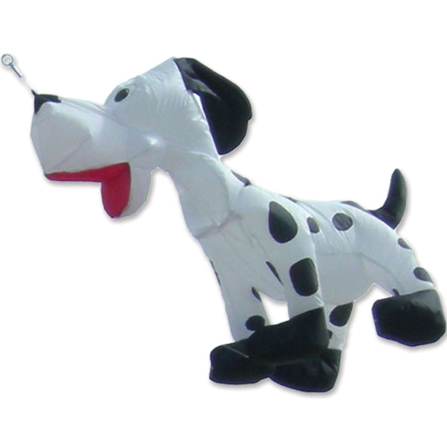 8 ft. Dog Line Device for Kites showing vibrant 3-D dog design soaring in the sky on a clear day, embodying playful charm and whimsy.