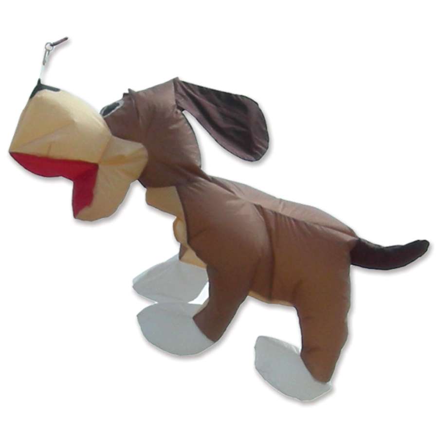 8 ft. Dog Line Device for Kites featuring a charming design, soaring in the blue sky on a sunny day, perfect for outdoor fun.
