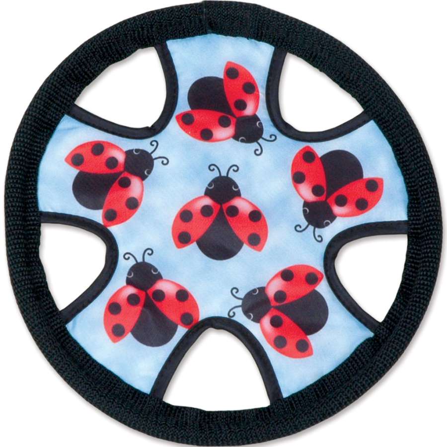 8 in. Freestyle Flyer - Ladybugs kite soaring in the sky, showcasing its vibrant ladybug design against a blue background during outdoor play.