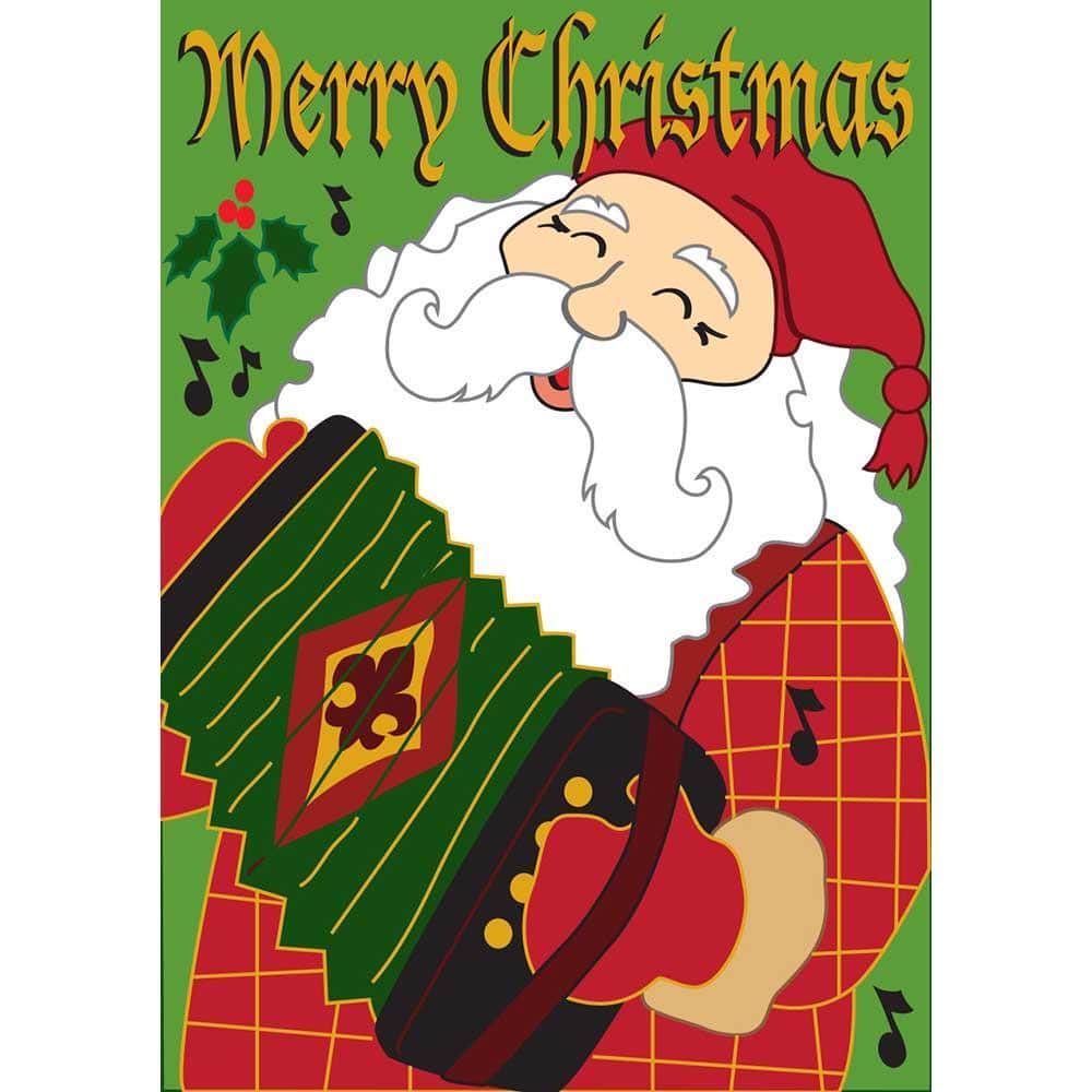 13x18 Cajun Santa garden flag with double applique shows a smiling Southern Santa in Cajun-inspired costume, bold colors, reinforced header for pole display, ideal for porch and lawn holiday decorating