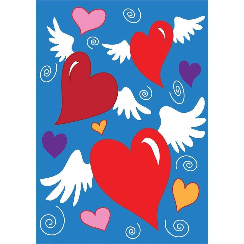 13x18 Classical Hearts double applique garden flag with classic heart motif on cream and red fabric shown on a metal garden pole in a staged porch setting.
