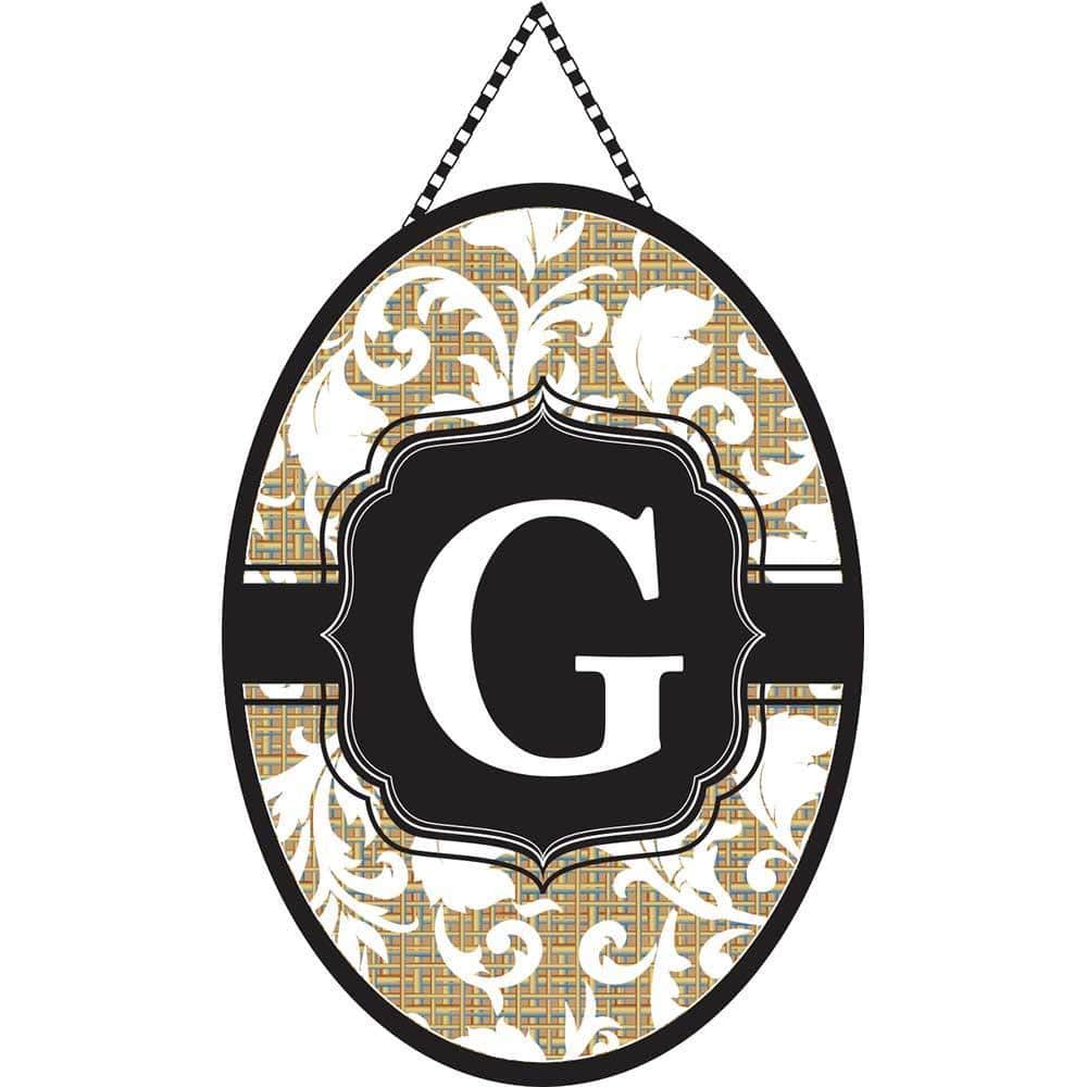Monogram G door banner hung on a front door showing a large stylized letter G in neutral tones and clean typography for everyday personalized home decor.