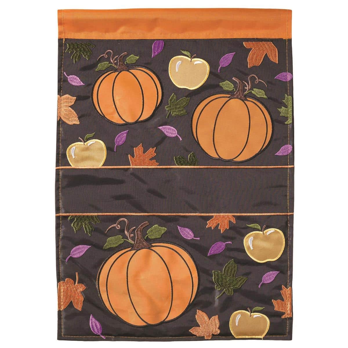 13x18 Fall Pumpkin double applique garden flag showing blank pumpkin motif on textured fabric, ideal for autumn porch, patio, and garden decor.