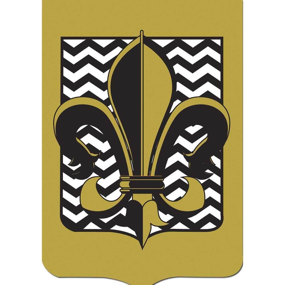 Black and white chevron banner flag with central fleur-de-lis emblem, 29x42 double applique outdoor banner flag for porch pole, entryway display, and garden decor.