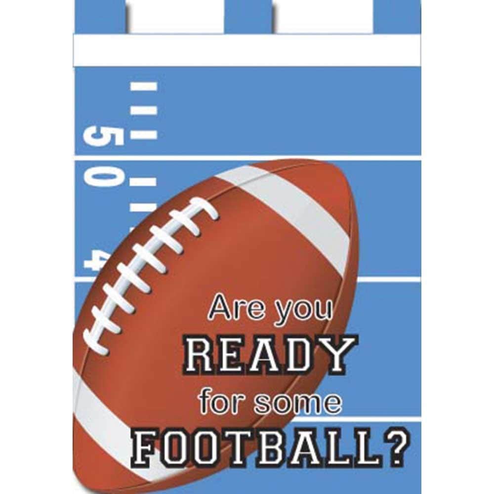 Blue and white football banner flag 29 by 42 inches double applique with bold stripes and team-style lettering, ideal for tailgates, porches, front yard display, and indoor fan rooms.
