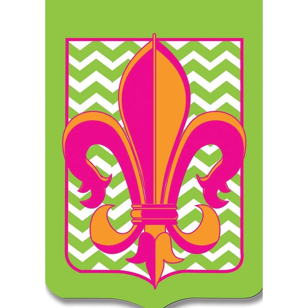 29x42 green chevron banner flag with central fleur-de-lis motif and double applique layers ideal for outdoor porch or garden display.