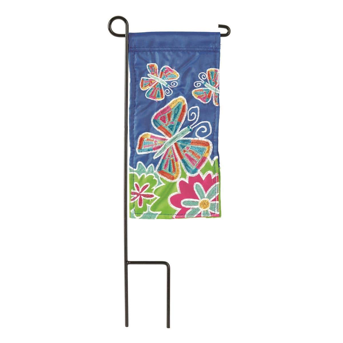 Colorful butterfly artwork on a 4 x 8 mini flag for planters, wreaths, tabletops, and small outdoor spaces