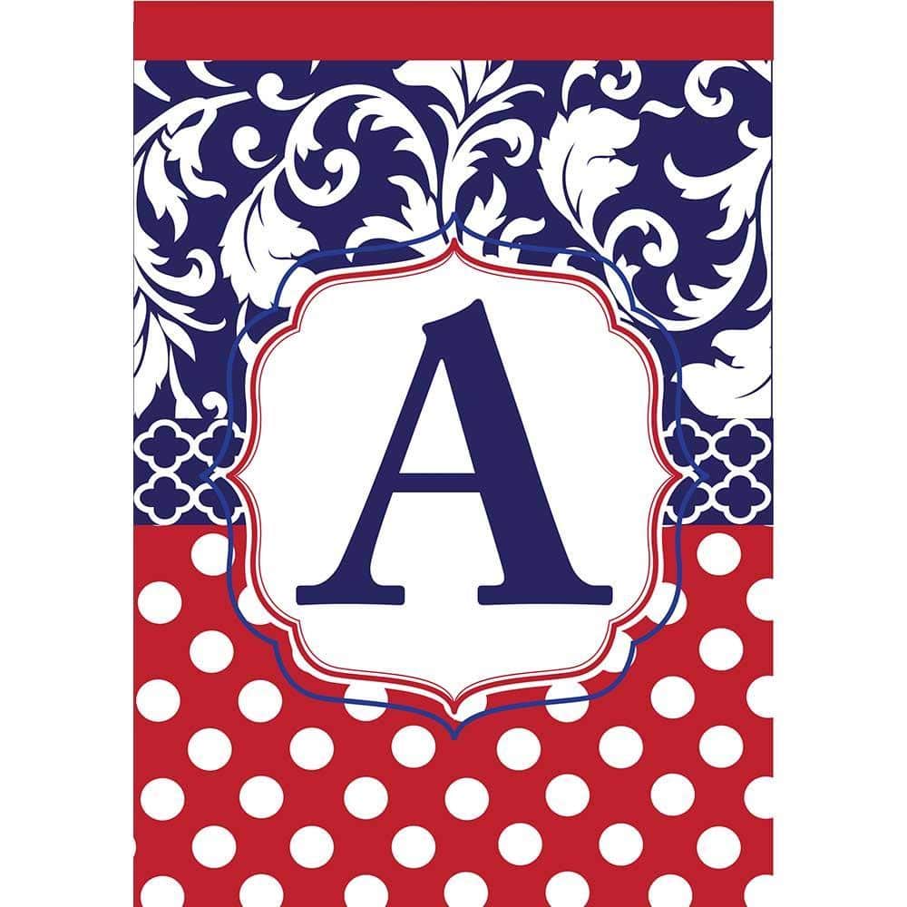 13x18 double applique garden flag in red, white, and blue featuring the letter A monogram, two sided, durable and fade resistant for outdoor display.