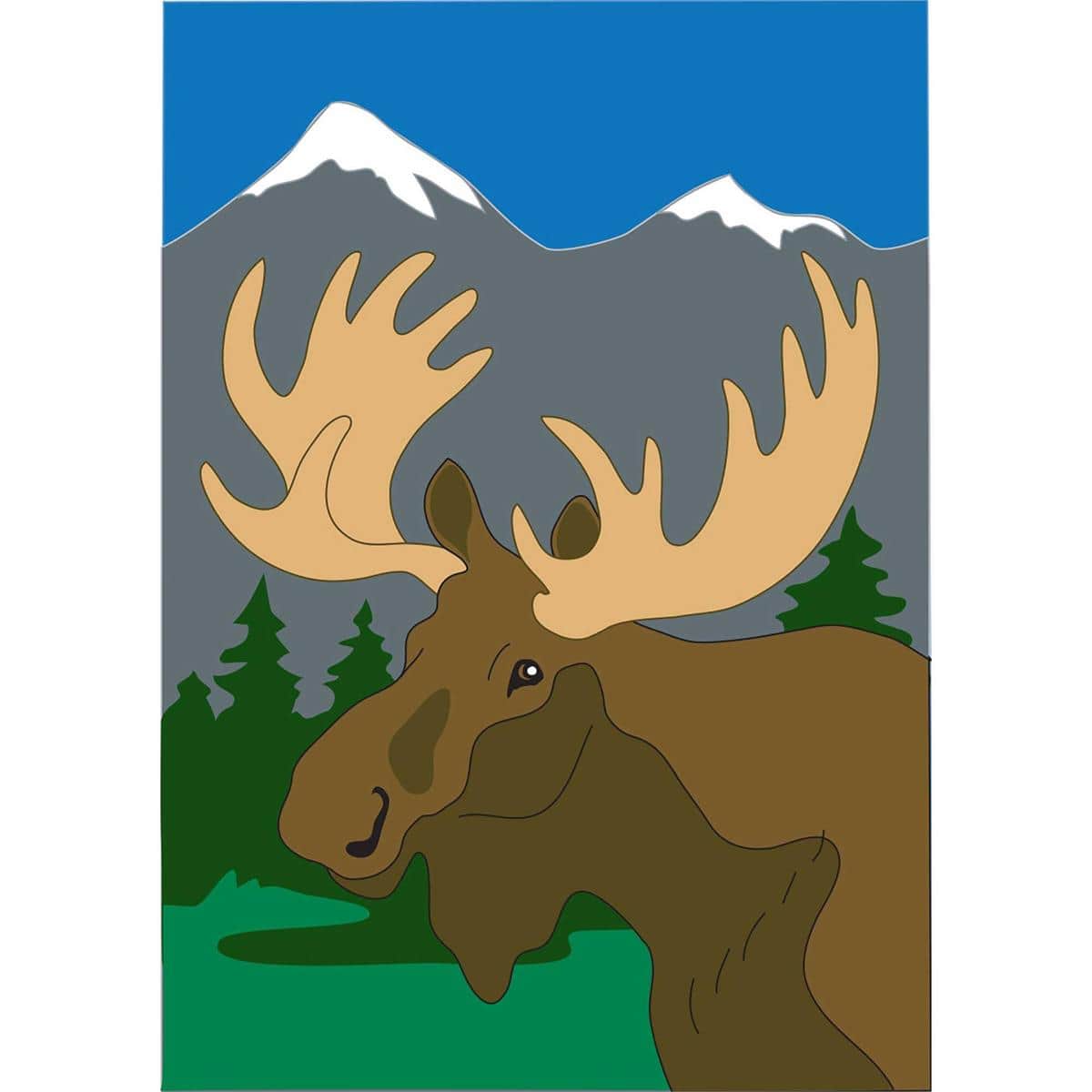 Layered double applique moose house flag, 29 x 42 inches, rustic wildlife banner on standard porch pole, two sided outdoor decor for everyday display.