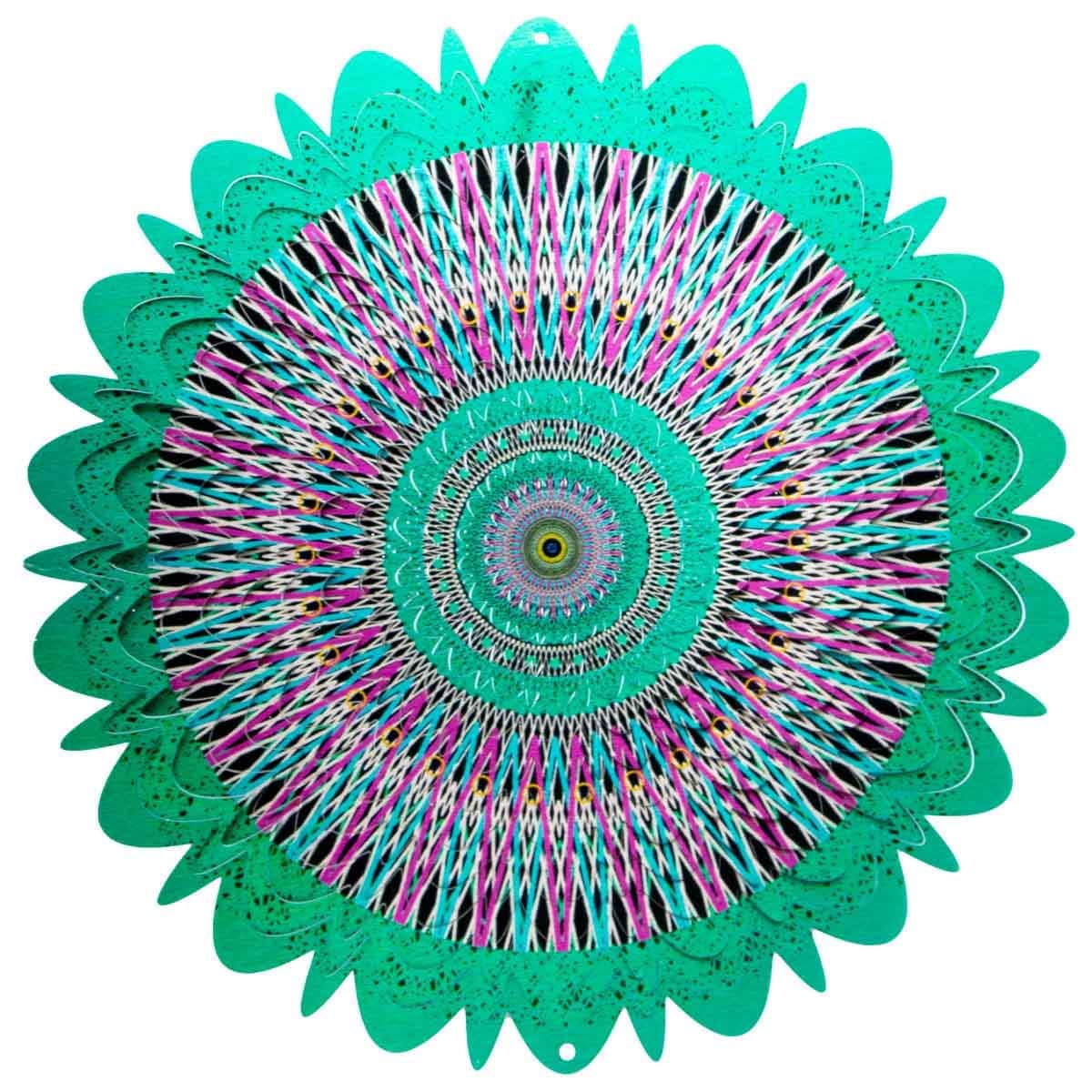 12-inch mandala cosmic metal spinner creates a mesmerizing animated effect, adding vibrant color and dynamic motion to your garden, patio, or outdoor decor.