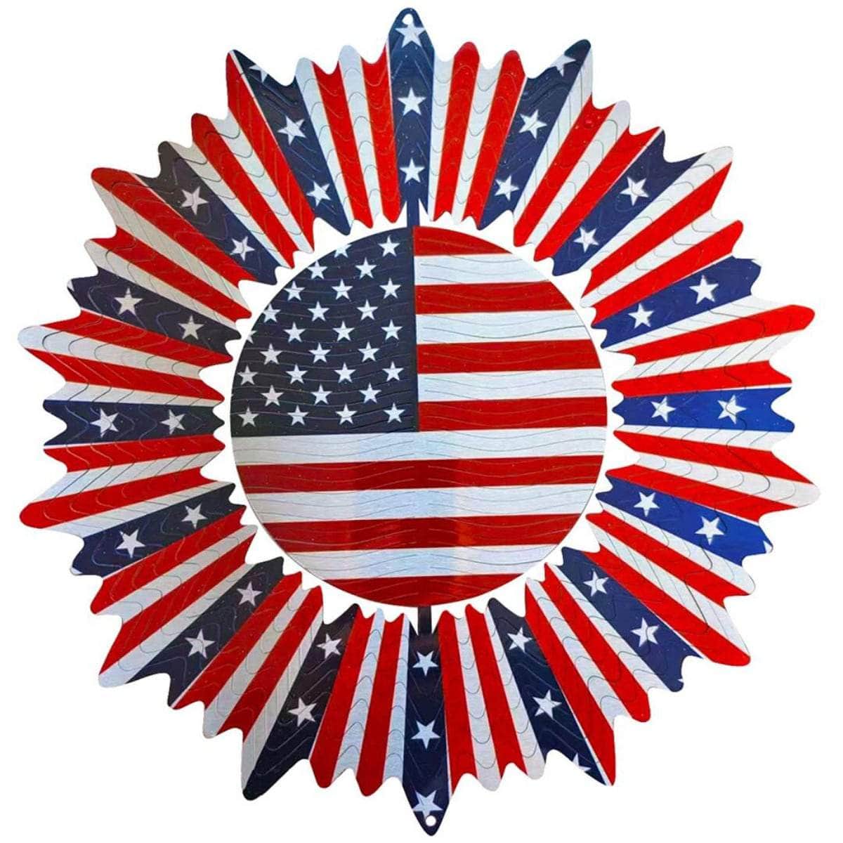12-inch spiral US flag metal spinner creates a mesmerizing animated effect, adding vibrant color and dynamic motion to your garden, patio, or outdoor decor with a patriotic design.
