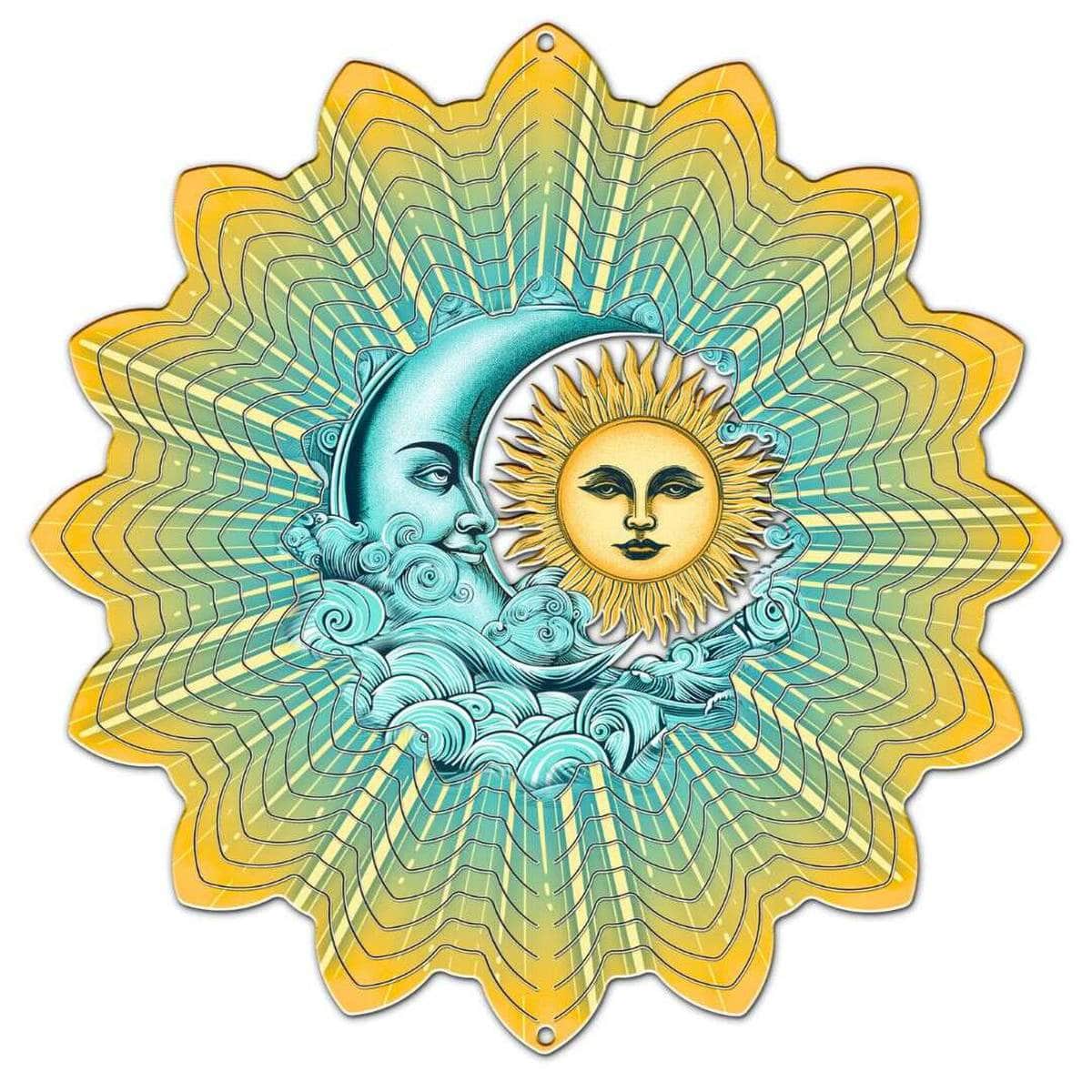 12-inch Sun and Moon metal spinner creates a mesmerizing animated effect, adding dynamic motion and celestial beauty to your garden, patio, or outdoor decor.