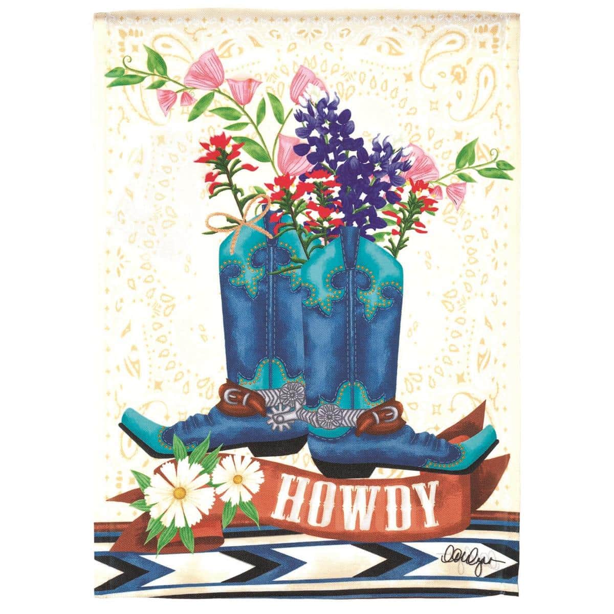 A colorful 30x44 Texas Bluebonnets banner flag with printed bluebonnet floral artwork on durable outdoor fabric, ideal for porch poles, garden stakes, and seasonal Texas-themed decor.