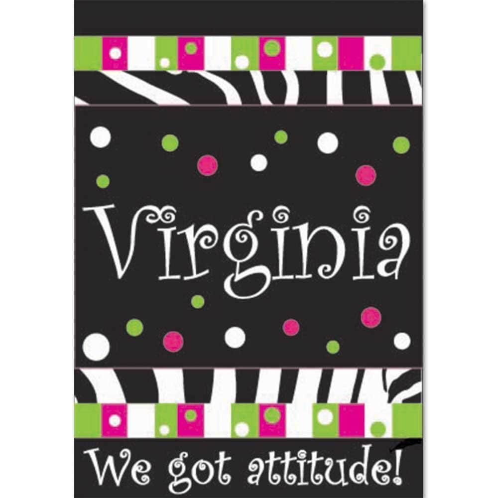 29x42 Virginia 'We Got Attitude!' double applique banner flag showing bold applique lettering and state-inspired graphics on durable fabric for porch or garden display.