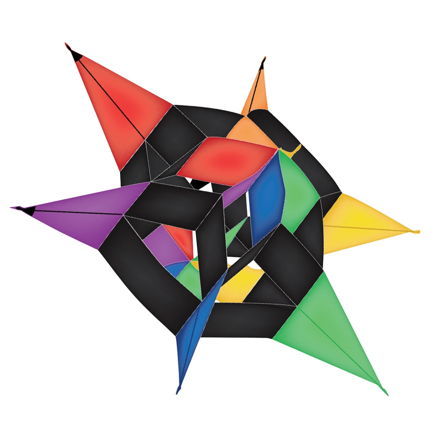 AeroStar Supersize Ultra 3D Kite soaring high with a vibrant star design against a clear blue sky on a sunny day.