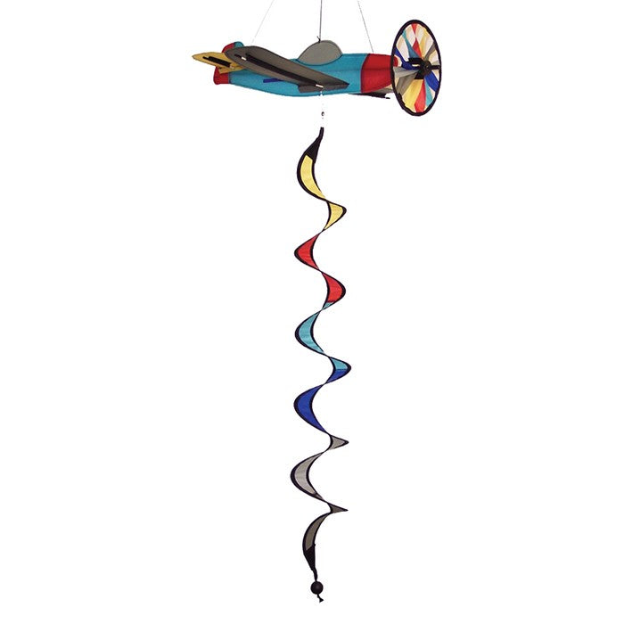 Vibrant Airplane Theme Twister featuring a colorful rotating propeller and curlie tail displayed in a sunny garden setting.