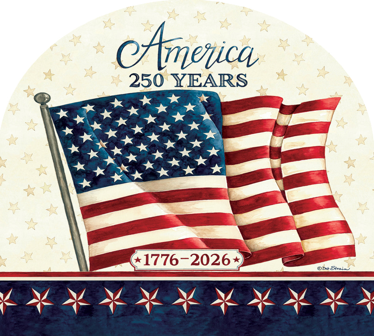 America 250-Arbor Mate panel, a vibrant 9.25x7.5 PVC piece with patriotic design displayed in a garden setting on a holder.