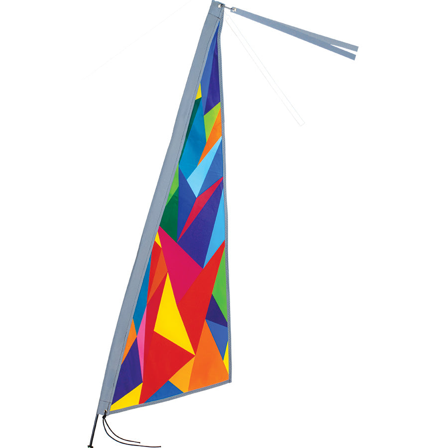 Apex Bike Flag - Rainbow Fractal displayed on a 6 ft fiberglass pole, showcasing bright colors and reflective details, ideal for cycling visibility.