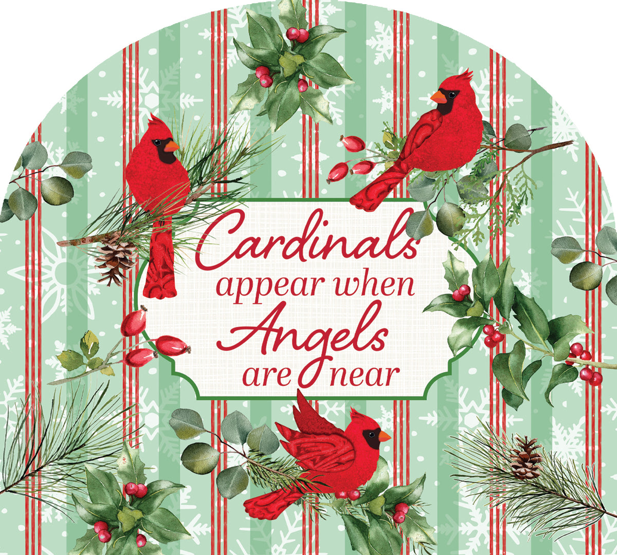 Arbor Mate-Cardinal Stripes decorative garden panel showcasing a cardinal design displayed on an Arbor Mate holder in a serene garden setting.