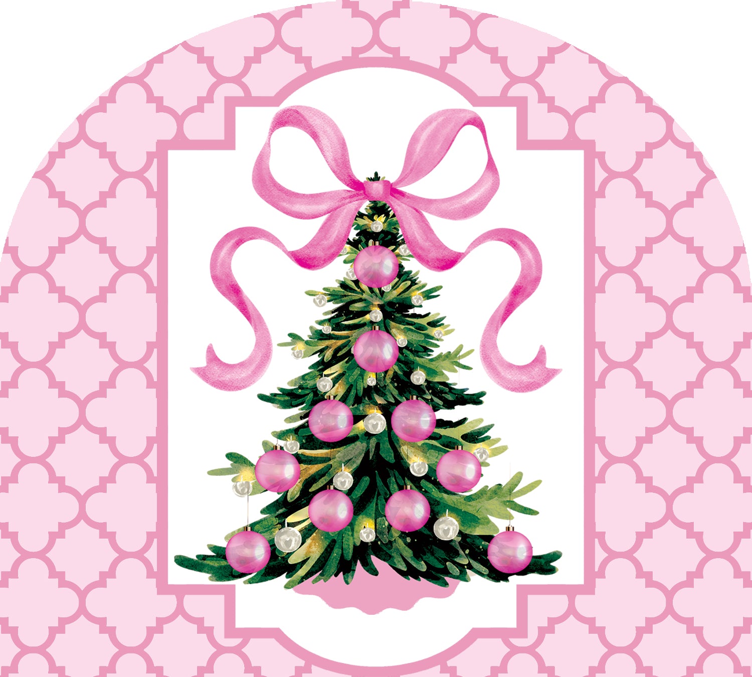 Arbor Mate-Pink Christmas Tree PVC panel, measuring 9.25 x 7.5 inches, displayed in a decorative garden setting with festive decorations.
