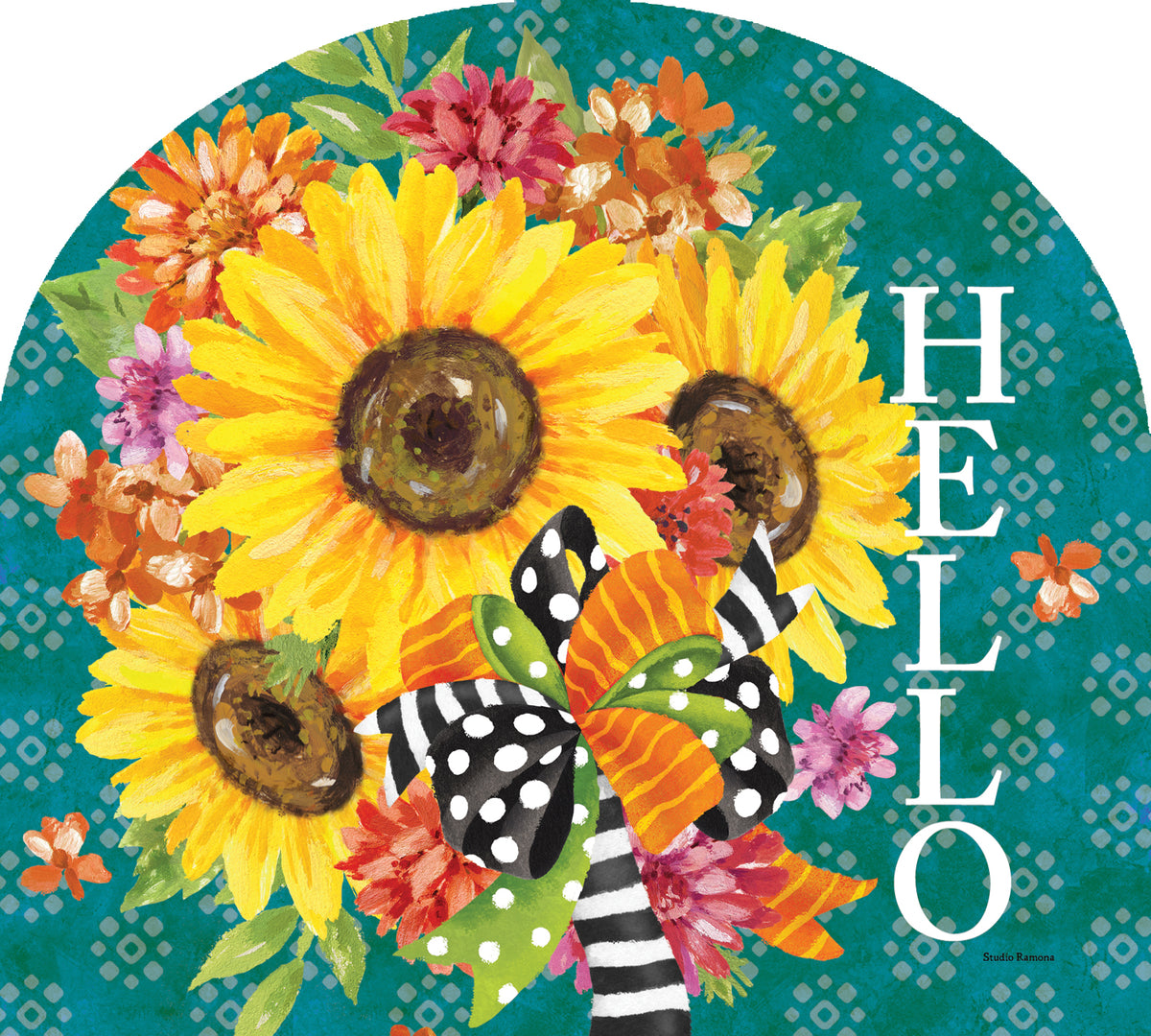 Arbor Mate-Sunflowers and Ribbons panel featuring vivid sunflowers and ribbons, displayed beautifully in a garden setting.