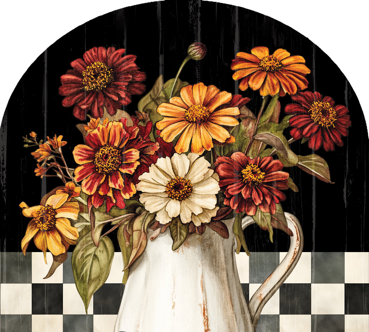 Arbor Mate Vintage Fall Flowers panel, 9.25x7.5 inches, with colorful autumn floral design displayed in an outdoor garden setting.