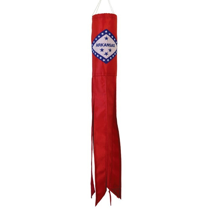 Arkansas 18-inch windsock featuring colorful applique design and embroidered accents, perfect for outdoor decoration or showing state pride.