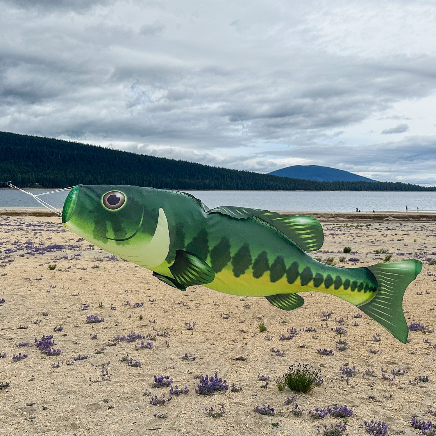 Bass 48-inch Fish Windsock with realistic printed detail, dancing in the breeze, perfect for outdoor fishing-themed display.