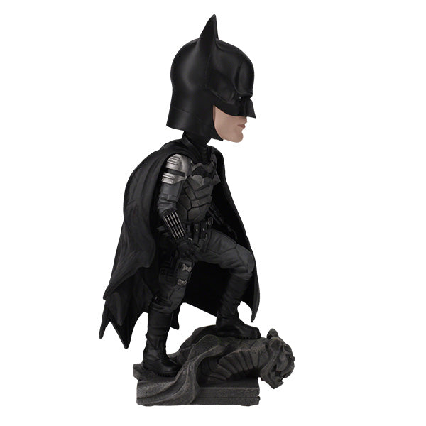 Batman bobblehead featuring Robert Pattinson in an armored suit, standing 8 inches tall on a sturdy base, ideal for display.