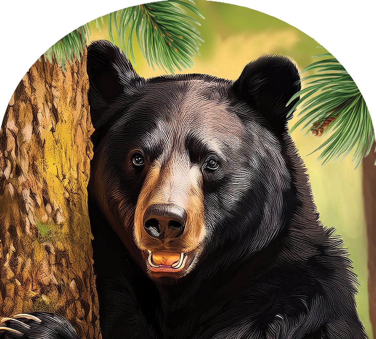 Black Bear Arbor Mate panel, 9.25x7.5 inches, featuring a detailed black bear design, displayed in a garden setting with a matching holder.