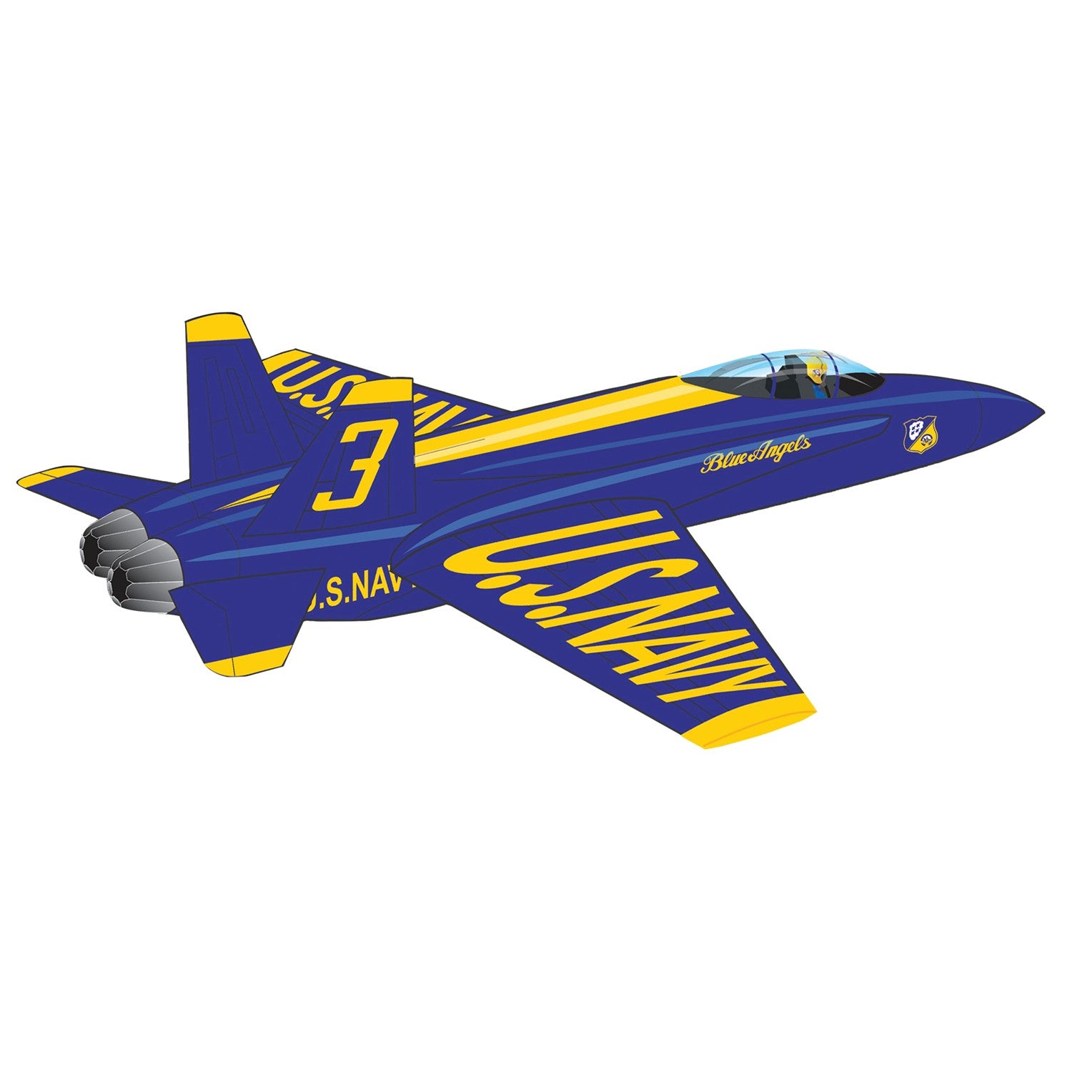 Blue Angel Supersize Ultra Kite in vibrant colors soaring high in a clear blue sky showcasing its detailed jet design.