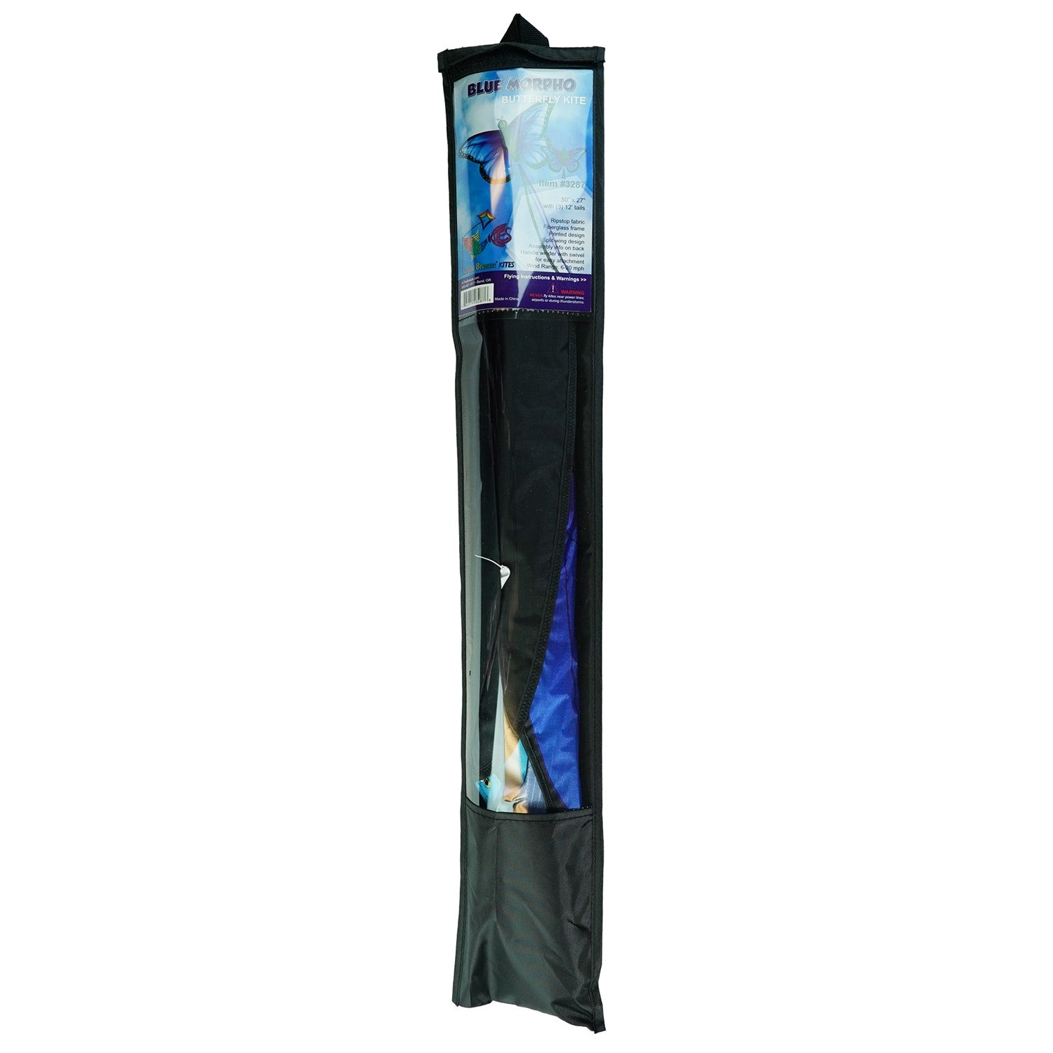 Blue Morpho Butterfly Kite soaring in the sky, featuring vibrant blue colors and a striking butterfly design, ready for outdoor fun.