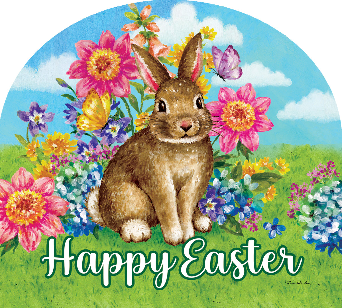 Brown Bunny Arbor Mate measuring 9.25 x 7.5 inches, featuring a cheerful bunny design set against a garden backdrop.