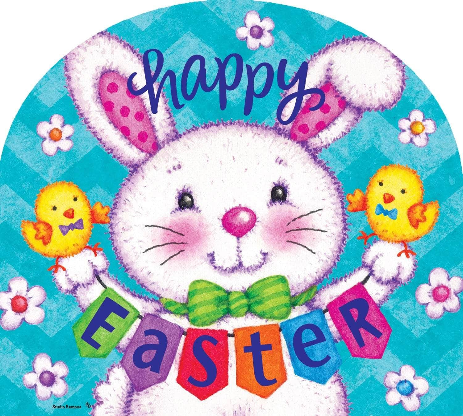 Bunny and Eggs Arbor Mate 9.25" x 7.5" PVC panel, durable and weatherproof, perfectly fits the Arbor Mate Holder for festive outdoor décor.