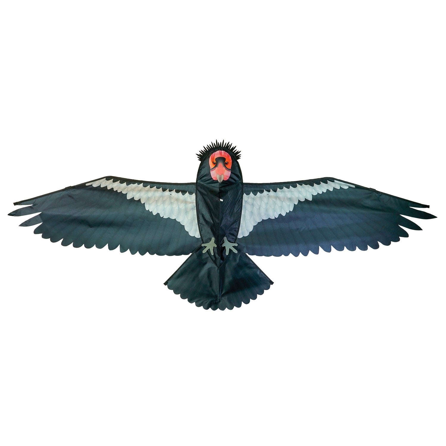 Realistic 84-inch California condor kite soaring in clear blue sky, showcasing detailed wings and applique talons against a backdrop of nature.