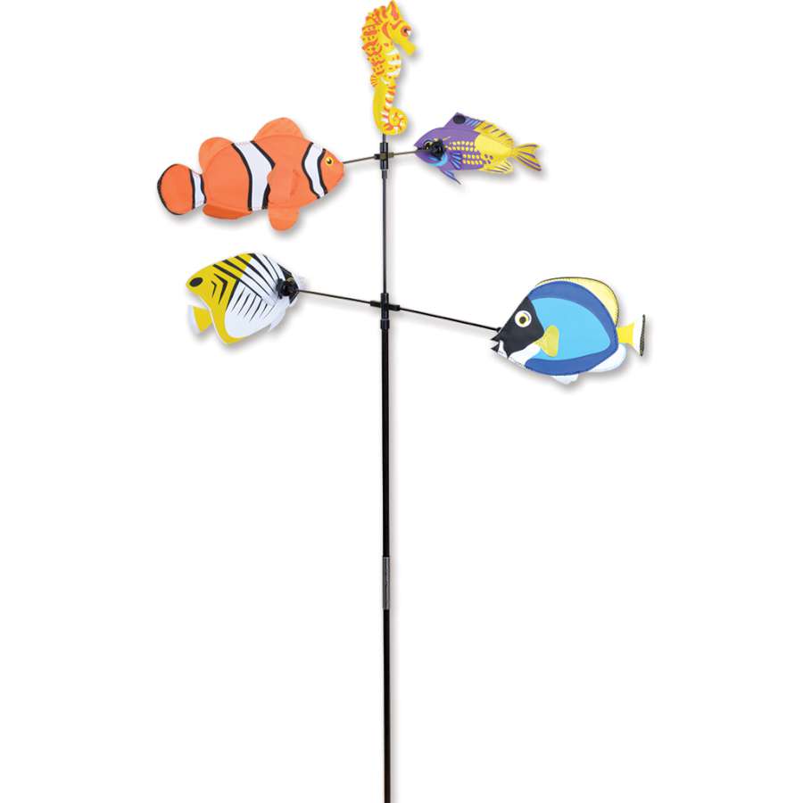 Carousel Spinner - Fish featuring vibrant fish design twirling in the wind, enhancing the beauty of an outdoor garden.