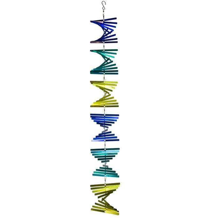 Cascade Stacked Shimmer Helix Spinner in captivating colors, spinning elegantly in the wind, designed for outdoor and indoor decor.