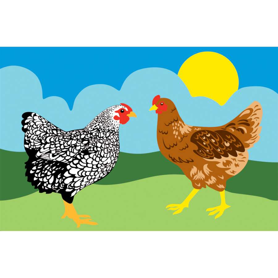 Chickens windsock featuring colorful embroidered applique design, fluttering in the breeze, perfect for outdoor gardens.