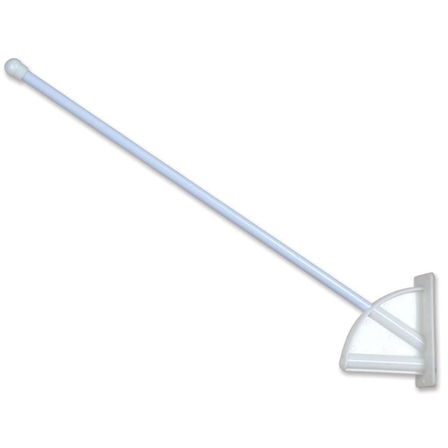 Comm Flagpole Mount securely attached to a glass surface, displaying a colorful flag in an urban setting for attractive outdoor decor.