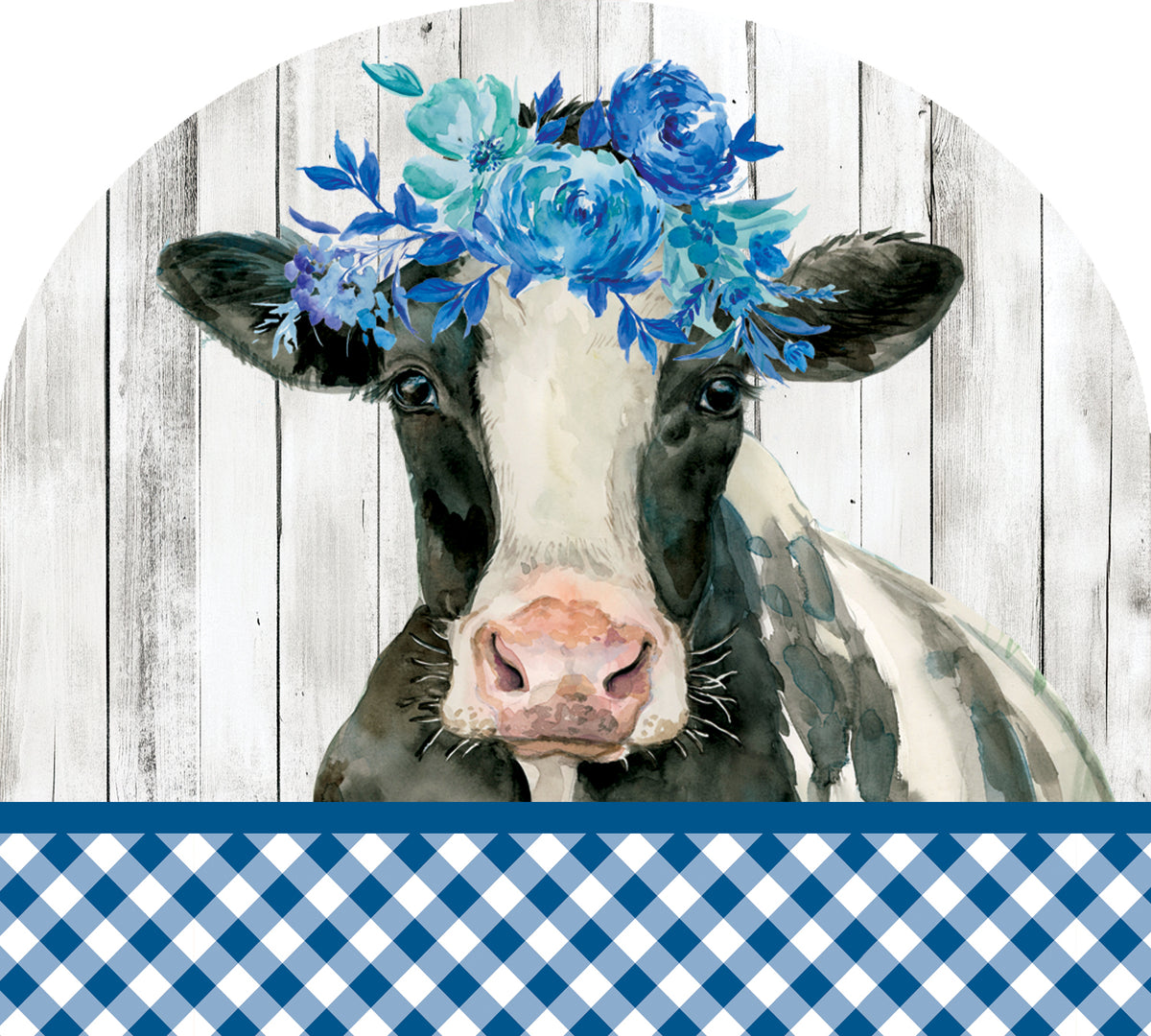 Cow with Flowers Arbor Mate panel displayed in a garden setting, featuring a cute cow and vibrant floral design.