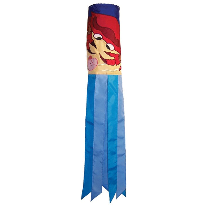 A colorful Crab Shell 40" Windsock featuring an animated crab design with vibrant tails, crafted from durable weather-resistant polyester for outdoor display.